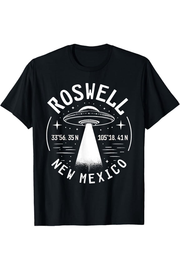 Men'S Roswell UFO T-Shirt - 100% Cotton Black Crew Neck, Retro Alien 51 Area Design, Loose Fit Casual Knit Top, Geometric Pattern, Perfect for Sci-Fi & Alien Enthusiasts, All-Season Wear, Casual