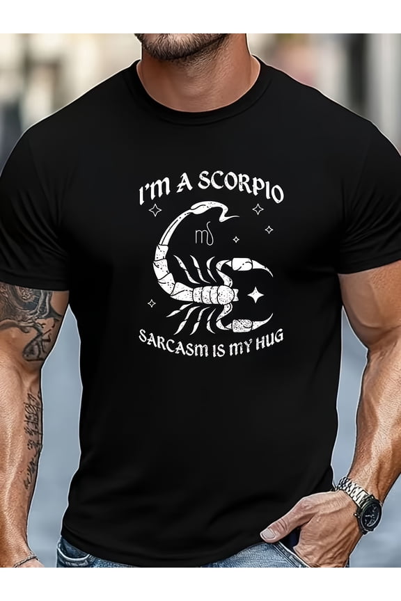Men'S 'Scorpio' Graphic Casual T-Shirt - a Green Summer Short-Sleeve Round-Neck Top Featuring a Scorpion Design And Slogan Print, Made from Lightweight And Breathable Fabric, Perfect for Zodiac