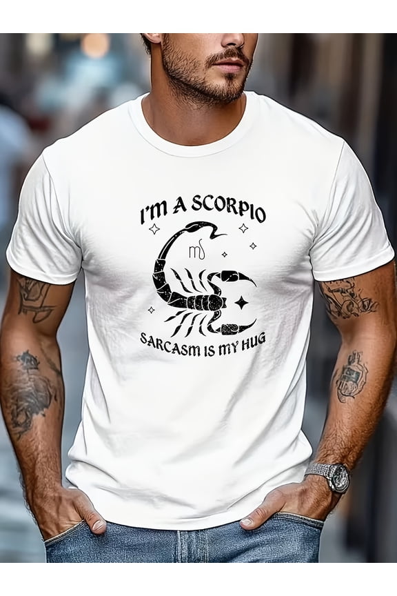 Men'S 'Scorpio' Graphic Casual T-Shirt - a Green Summer Short-Sleeve Round-Neck Top Featuring a Scorpion Design And Slogan Print, Made from Lightweight And Breathable Fabric, Perfect for Zodiac