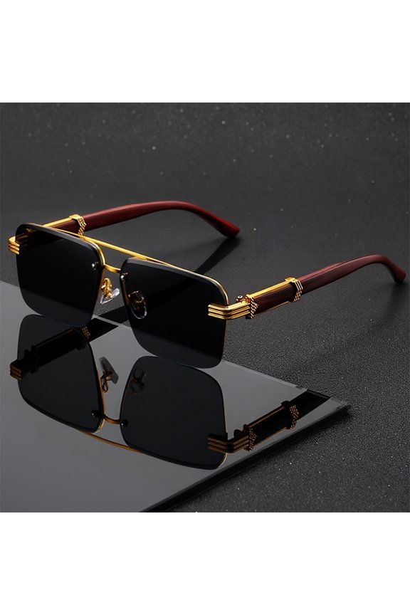 Men'S Semi-Rimless Business Eyeglasses - Woodgrain Temple Tips & Lightweight Metal Frame for Driving, - Road Trips, Festivals, And Daily Fashion - Stylish Gift Idea