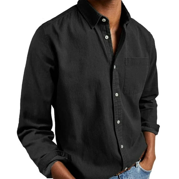 Men'S Shirts Casual Button Down Long Sleeve Shirt Solid Spread Collar Summer Beach Shirts Slim Fit Work Wear With Pockets,Z05-Black,S