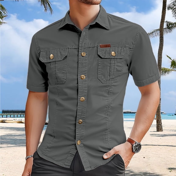 Men'S Shirts Casual Slim Fit Shirts With Pockets Everyday Wear Comfortable And Stylish Summer Apparel Grey L