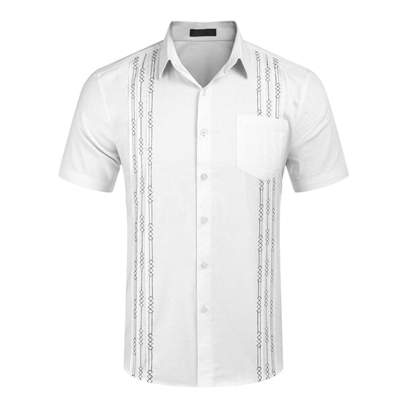 Men'S Shirts Short Sleeve Linen Shirt Cuban Beach Tops Pocket Guayabera Shirts White Muscle Fit Men'S Top Clothes XL