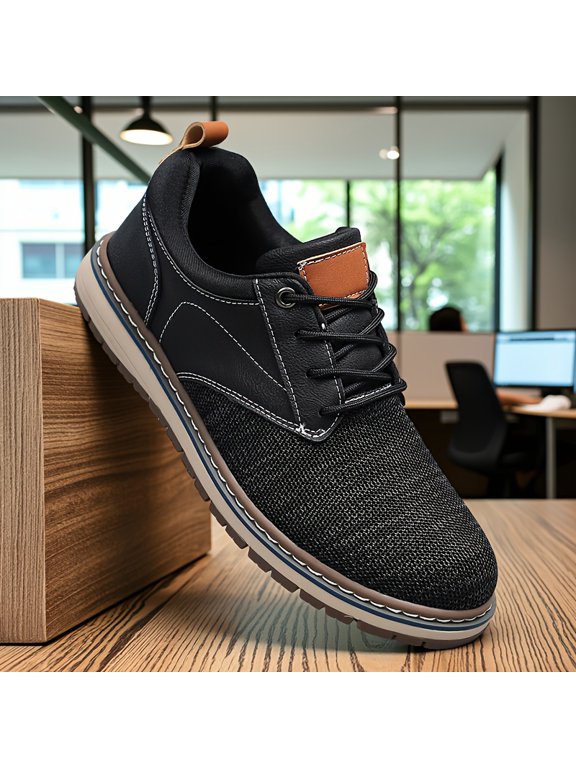 Men'S Shoes, Men'S Shoes Promotion, Four Seasons Style, Business Casual Shoes, Knit Upper Breathable Design, TPR Sole, Daily Commute Office Wear, Versatile Trendy Low-Top Lace-Up Casual Shoes