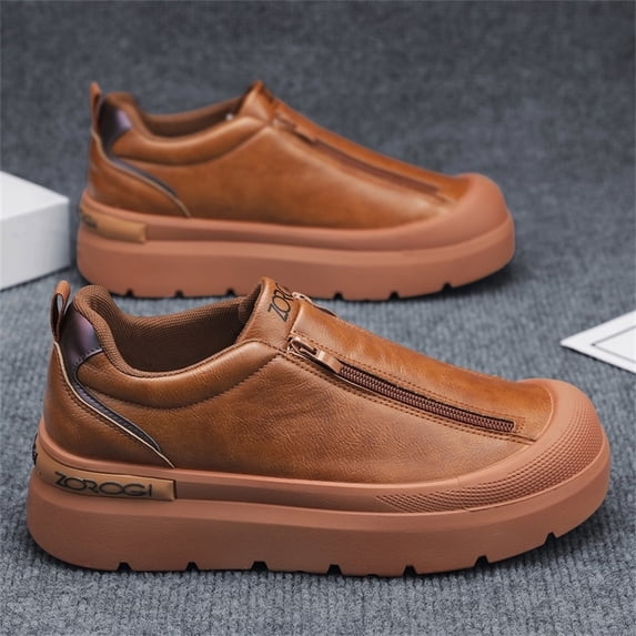 Men'S Shoes with a Side Zipper in Plus Sizes, Featuring a Comfortable And Stylish Design, Equipped with a Rubber Sole