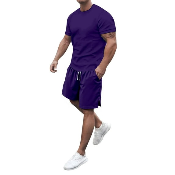 Men'S Short Sets 2 Piece Outfits Short Sleeve Crewneck Summer T Shirt And Casual Track Shorts Set Dark Purple XXL