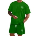 thumbnail image 1 of Men'S Short Sets 2 Piece Short Sleeve Drawstring Hooded Shirts and Shorts Tracksuits Summer Vacation Holiday Tracksuits (Green_03 ,M), 1 of 6