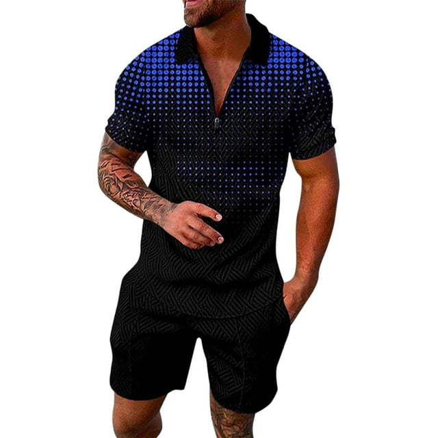 Men'S Short Sets Outfits 2 Piece Summer Tracksuit Short Sleeve Shirt ...