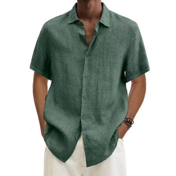 Men'S Short-Sleeved Shirt Casual Cotton And Linen Tops Spring And Summer Loose Single-Breasted Solid Color Multi-Color Lapel Button Shirts for Men