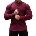 thumbnail image 1 of Men'S Simple Slim T-Shirt Blouse Men Dress Shirts Slim Fit Stretch Banded Collar Long&Short Sleeve Casual Button Down Shirt, 1 of 4