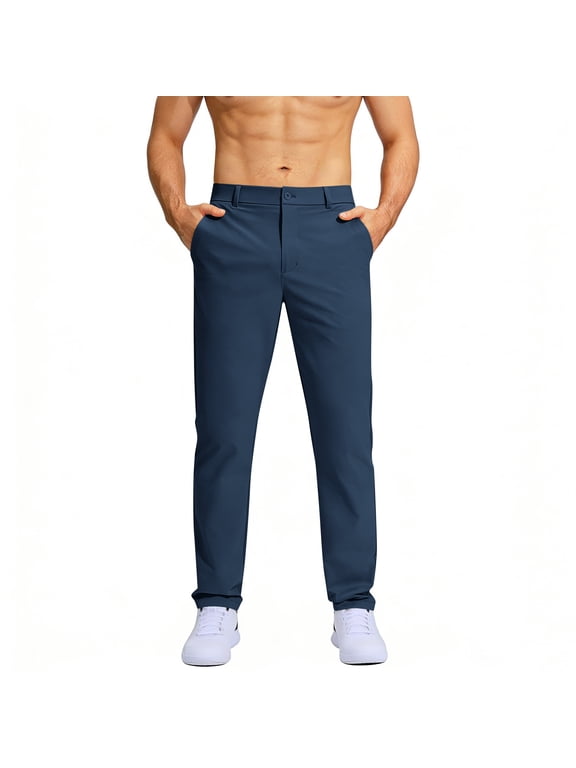 Men'S Slim Fit Stretch Casual Pants Straight Leg Quick Dry Moisture Wicking Trousers With Functional Pockets For Golf Work And Daily Activities Pants,Dark Blue,L