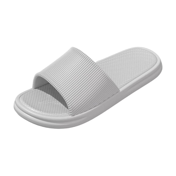 Gray Slippers for Men Thick Sole Indoor Bathroom Shoes Eva Material Striped Design Non Slip Odor Resistant Size 9-9.5