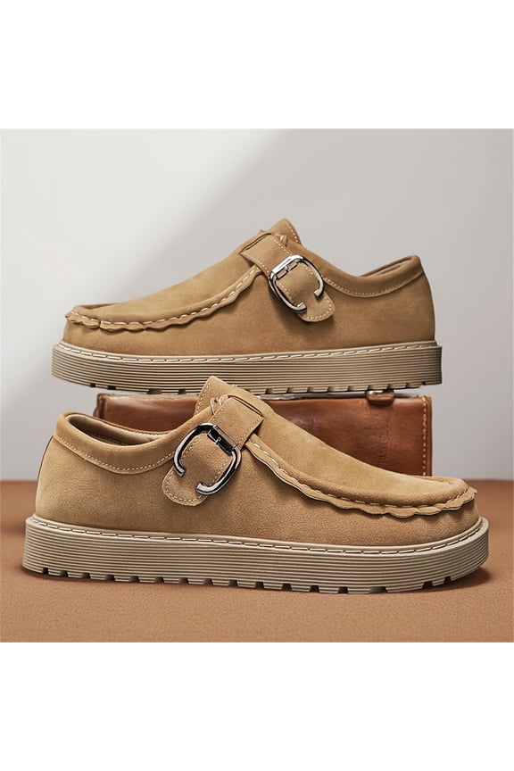 Men'S Slip-On Loafers - British Style Casual Shoes Semi-Formal & Casual Attire - Durable with Buckle Closure, All-Season Comfort, Synthetic /Fabric Upper & Rubber Sole, Minimalist Design for Office,