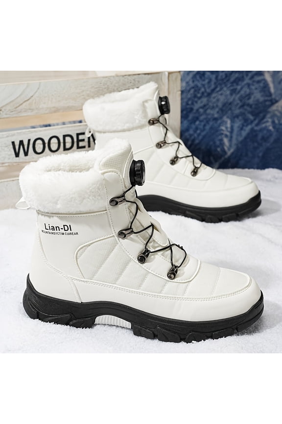 Men'S Slip-On Snow Boots with Thick Cushioned Sole - Winter Traction Outdoors, Slip-Resistant PVC Outsole, Warm Fabric Lining - Low-Top Ankle Support for Hiking, Commuting, Everyday - White Cold Weat