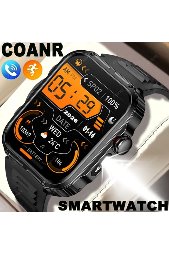 Men'S Smart Watch, LED Flashlight, Sedentary Reminder, Multiple Sports Modes, Music Control, Calculator, a Unique Gift for Friends, Compatible with Various Scenarios for Both Iphone And Android