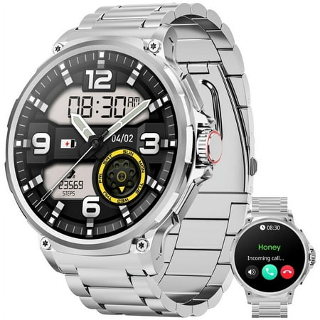 Men'S Smartwatch, 2024 New 1.85-Inch High-Definition Large Screen, With Answering/Making Calls/Fitness Tracker/Multiple Sports Modes, Suitable For Android Ios Smartphones (Silver)