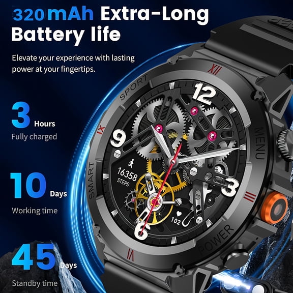 Men'S Smartwatch with Call Functionality, 1.46-Inch AMOLED Display, LED Torch, More Than 170 Sports Modes, Water Resistance, Compass Feature, Fitness Monitoring, Compatible with Ios And Android