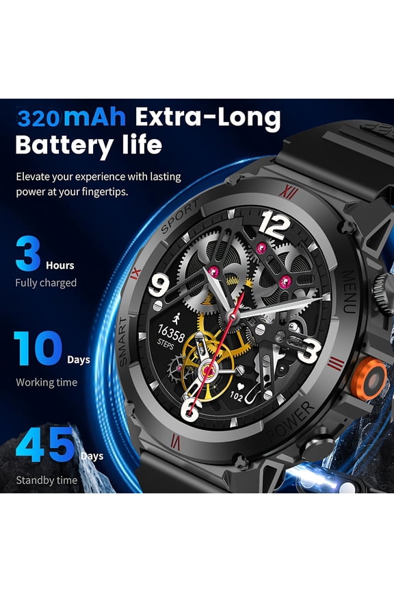Men'S Smartwatch with Call Functionality, 1.46-Inch AMOLED Display, LED Torch, More Than 170 Sports Modes, Water Resistance, Compass Feature, Fitness Monitoring, Compatible with Ios And Android