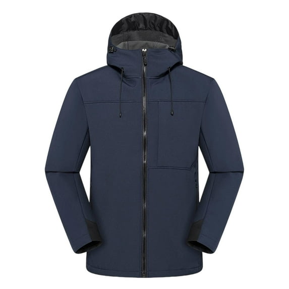 Men'S Softshell Jacket With Detachable Hood, Windproof Water-Resistant For Hiking, Camping & Outdoor, Breathable & Durable Navy M
