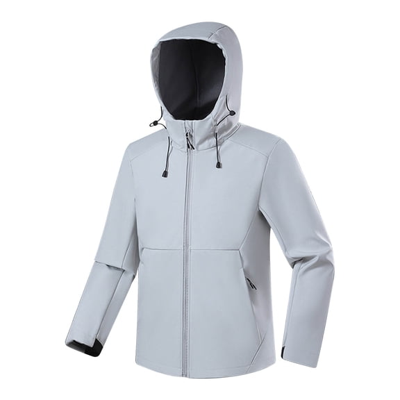 Men'S Softshell Jacket With Hood Waterproof Windbreaker Lightweight Zipper Rain Shell Jacket For Outdoor Hiking Travel White Xl