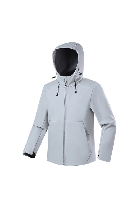 Men'S Softshell Jacket With Hood Waterproof Windbreaker Lightweight Zipper Rain Shell Jacket For Outdoor Hiking Travel White Xl