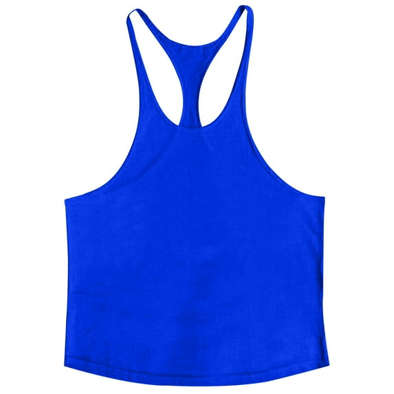Men's Solid Color Cotton High Elasticity Sports Pullover Sleeveless Round Neck Fitness Spaghetti Straps Tank Top Athletic Y-Back Tops Bodybuilding Muscle Shirts for Gym