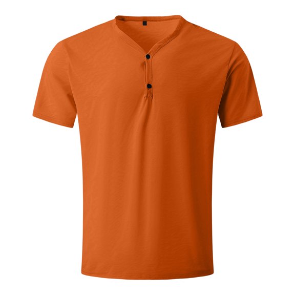 Men'S Solid Color Henley V Neck Short Sleeve T Shirt With Button Placket Casual Breathable Tops For Summer Daily Wear And Commute,Orange,M