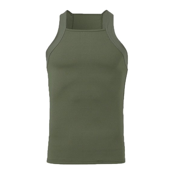 Men'S Solid Color Sleeveless Fitted Stretch Tank Top Green 4XL