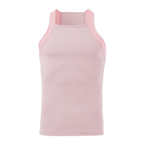 Men'S Solid Color Sleeveless Fitted Stretch Tank Top Pink XXL