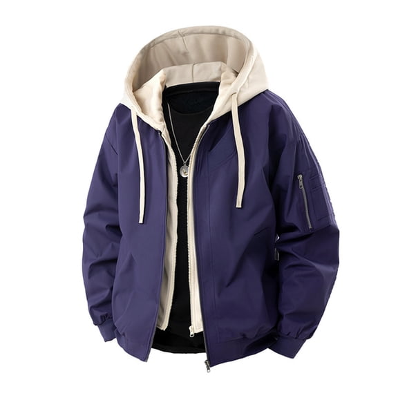 Men'S Solid Fake Two-Piece Hooded Jacket Long Sleeve Jackets Blouse with Pockets Casual Warm Workwear Jacket Sweater Hooded Blazer with Pockets
