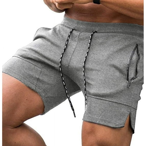 Men'S Solid Gym Workout Shorts Bodybuilding Running Fitted Training Jogging Short Pants With Zipper Pocket Weightlifting Bodybuilding Shorts light grey L