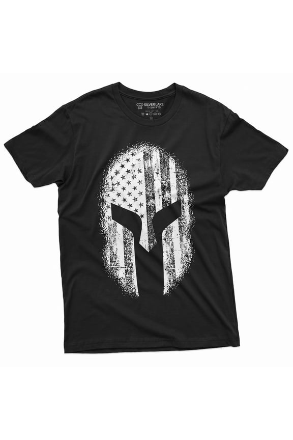 Men'S Spartan Helmet American Flag Tee Shirt Cool Warrior Helmet Us Tee