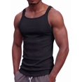 thumbnail image 1 of Men'S Square Neck Ribbed Slim Fit Sports Tank Top Black S, 1 of 9