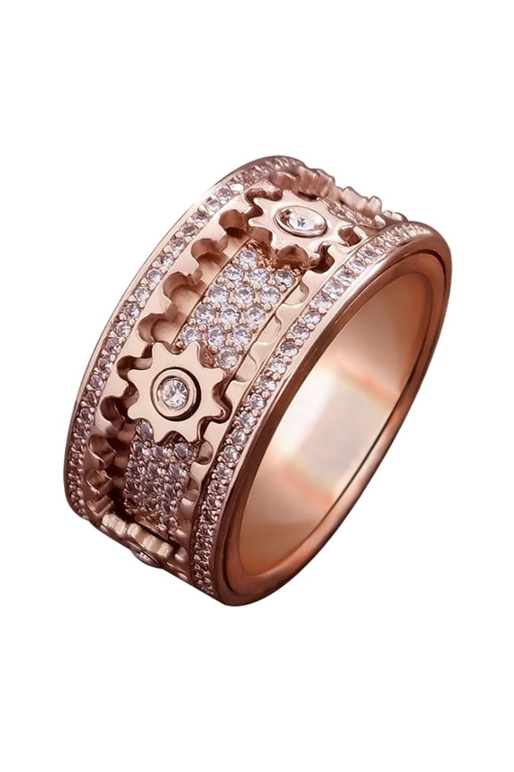 Men'S Stacking Ring With Cubic Zirconia, Diamonds And Rotating Gears For Stress Relief