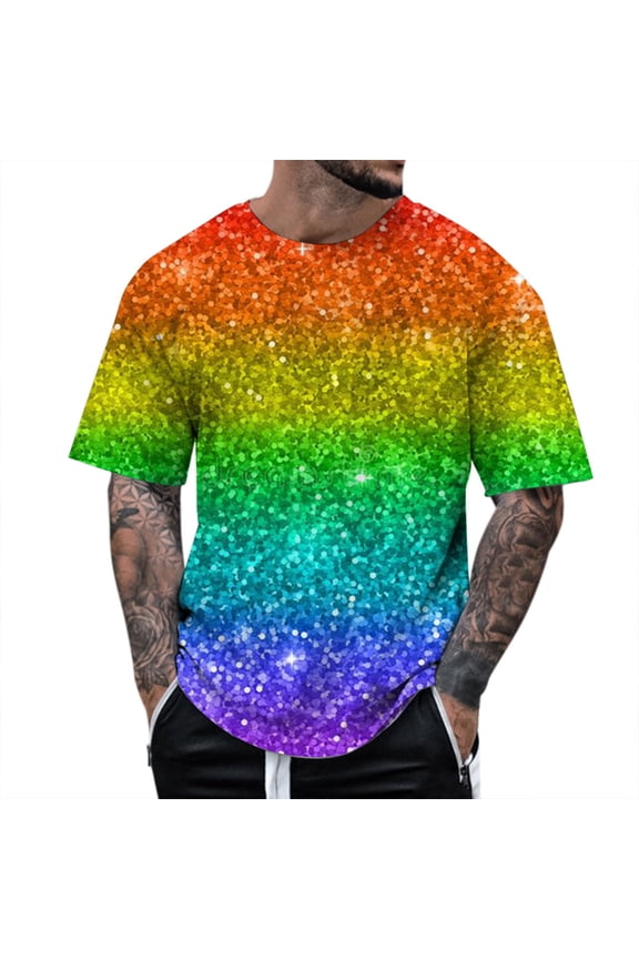Men'S Stage Performance T Shirt Men'S 3D Printed Sequin Pullover Short Sleeve T Shirt Style Two