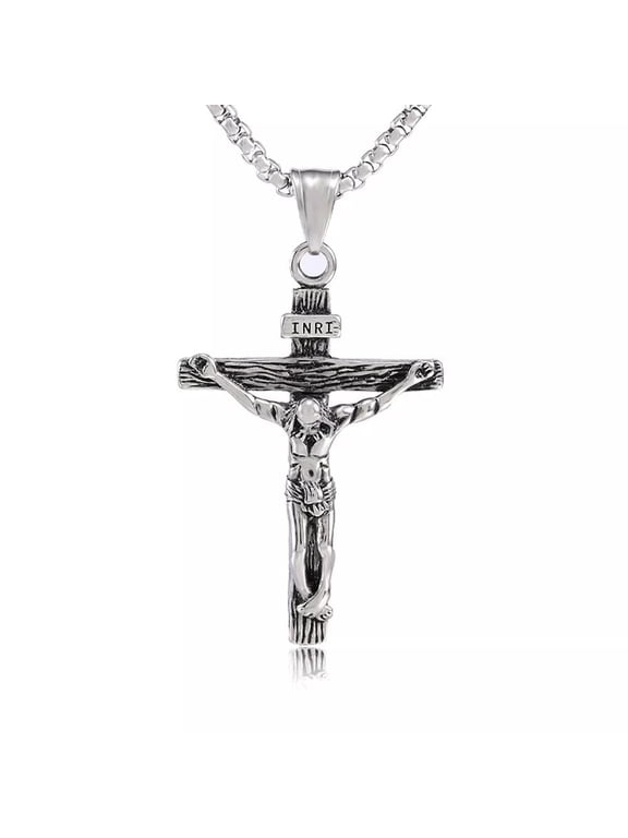 Men'S Stainless Steel Jesus Christ Crucifix Cross Pendant Chain Necklace N15