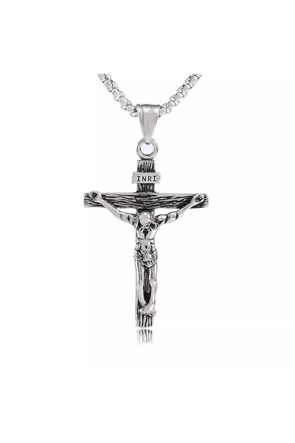 Men'S Stainless Steel Jesus Christ Crucifix Cross Pendant Chain Necklace N15