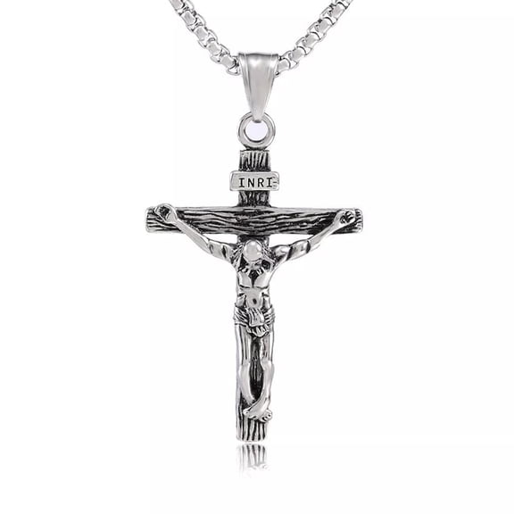 Men'S Stainless Steel Jesus Christ Crucifix Cross Pendant Chain Necklace N15