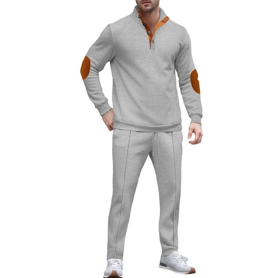 Men'S Stand Up Collar Button Casual Long Sleeved Shirt Long Pants Sports Suit