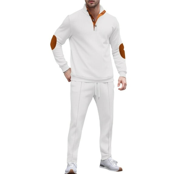 Men'S Stand Up Collar Button Casual Long Sleeved Shirt Long Pants Sports Suit