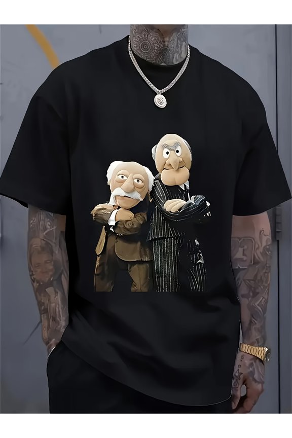 Men'S Statler & Waldorf Black T-Shirt - Fun Short Sleeve Pattern Tee from "The Muppet Show" | Machine Washable, Premium Print | Casual Crew Neck, Regular Fit, Summer Essential for Fans