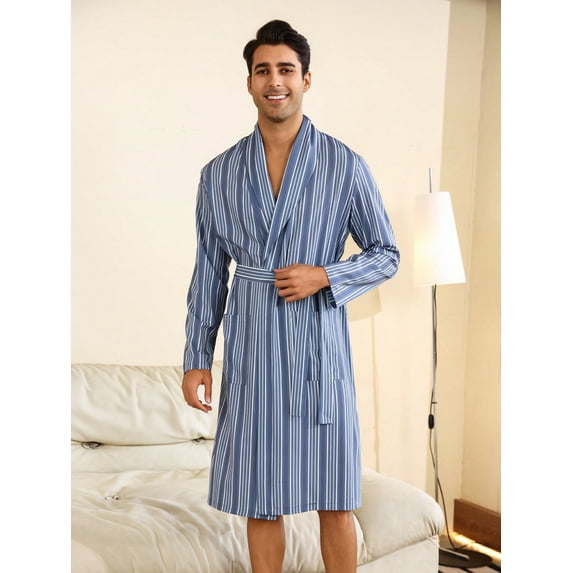 Men'S Striped Bathrobe With Belt