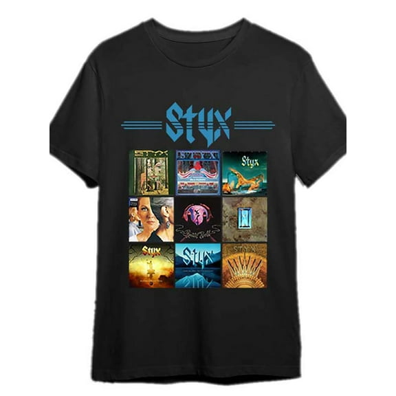 Men'S Styx Album Grid Graphic T-Shirt, 100% cotton, machine washable, Men'S and women'S T-shirts, Easter Gifts for men'S and women'S Mom and Dad friends, S-XXXL, black
