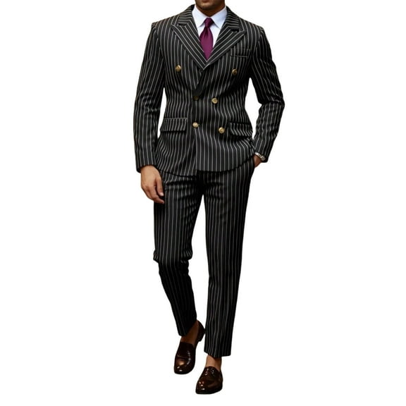 Men'S Suits 2-Piece Set Vintage Bold Pinstripe Suits Double Breasted Peak Lapel Striped Tuxedo Jacket Suit Wedding Suits Slim Fit Daily Business Suits