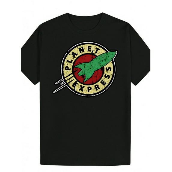 Men'S Summer Casual Round Neck Polyester Graphic T-Shirt with Planet Express Logo