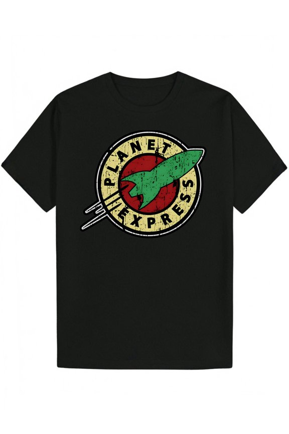 Men'S Summer Casual Round Neck Polyester Graphic T-Shirt with Planet Express Logo