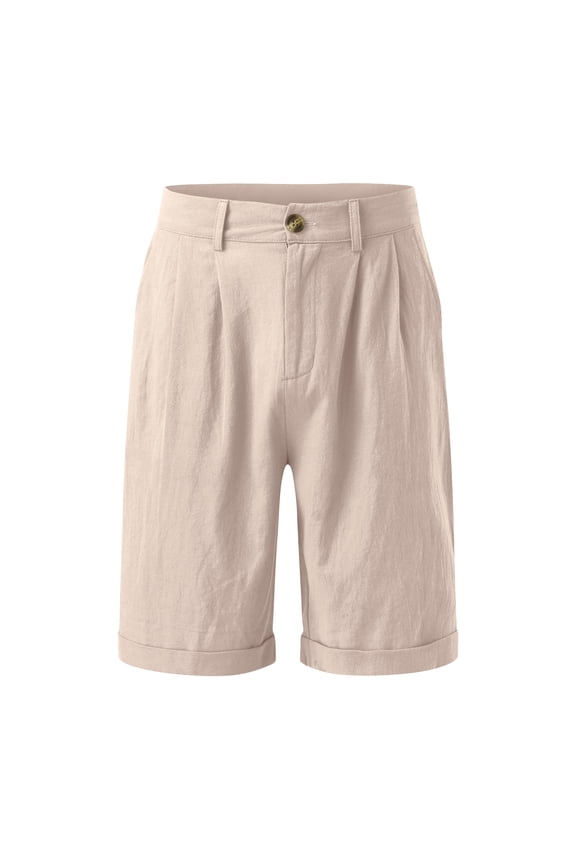 Men'S Summer Casual Shorts With Button Closure Pleated Front Cuffed Hem Chino Shorts For Office Commute And Smart Casual Daily Wear Shorts,Khaki,M