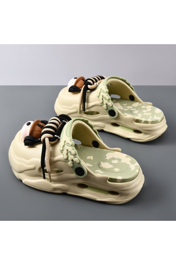 Men'S Summer Clogs Featuring Headphones, Thick Soles for Added Height, Non-Slip Cushioning, Perfect for Outdoor Use, And Designed As Closed-Toe Sandals for The Beach