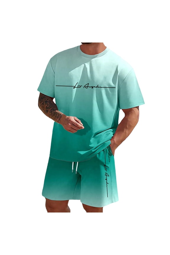 Men'S Summer Outfits 2 Piece Track Suits Short Sleeve Shirts and Casual Shorts with Pockets Oversize Fashion Sport Sets (Green,2XL)