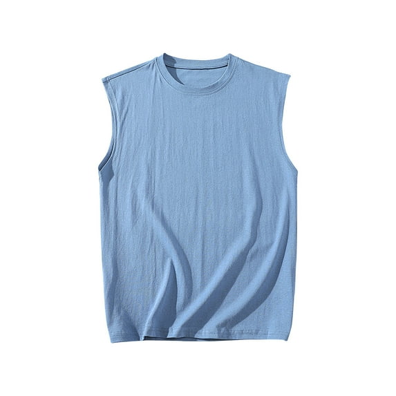 Men's Summer Sport Casual Solid Color Sleevless Round Neck Tank Top Cotton Sleeveless Tank Tops Cut Off Muscle Gym T Shirts Running Beach Loose Fit Tees